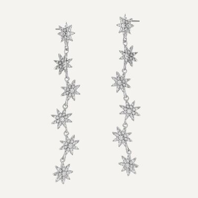 Silver flower earrings and zircons