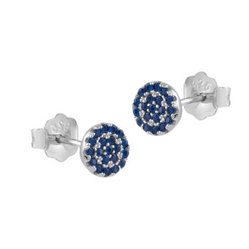 Boucles d'oreilles bouton argent Steffi et zircons bleus 1