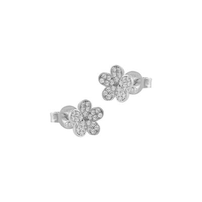 Silver flower earrings and white zircons