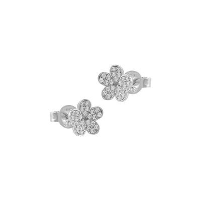 Boucles d'oreilles fleur argent et zircons blancs