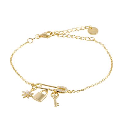Bracelet plaqué or avec pendentifs et zircons