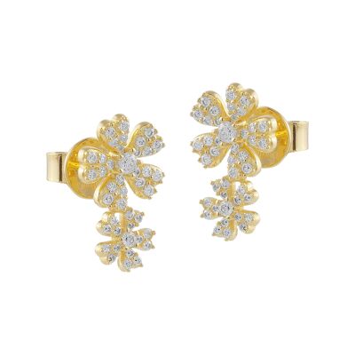 Boucles d'oreilles fleur en argent avec zircons blancs