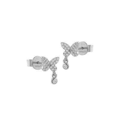 Silver butterfly earrings and white zircons