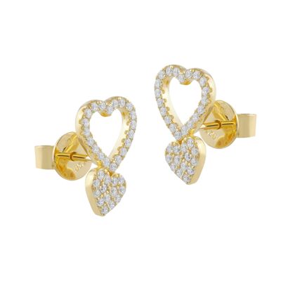 Gold zircon heart earrings