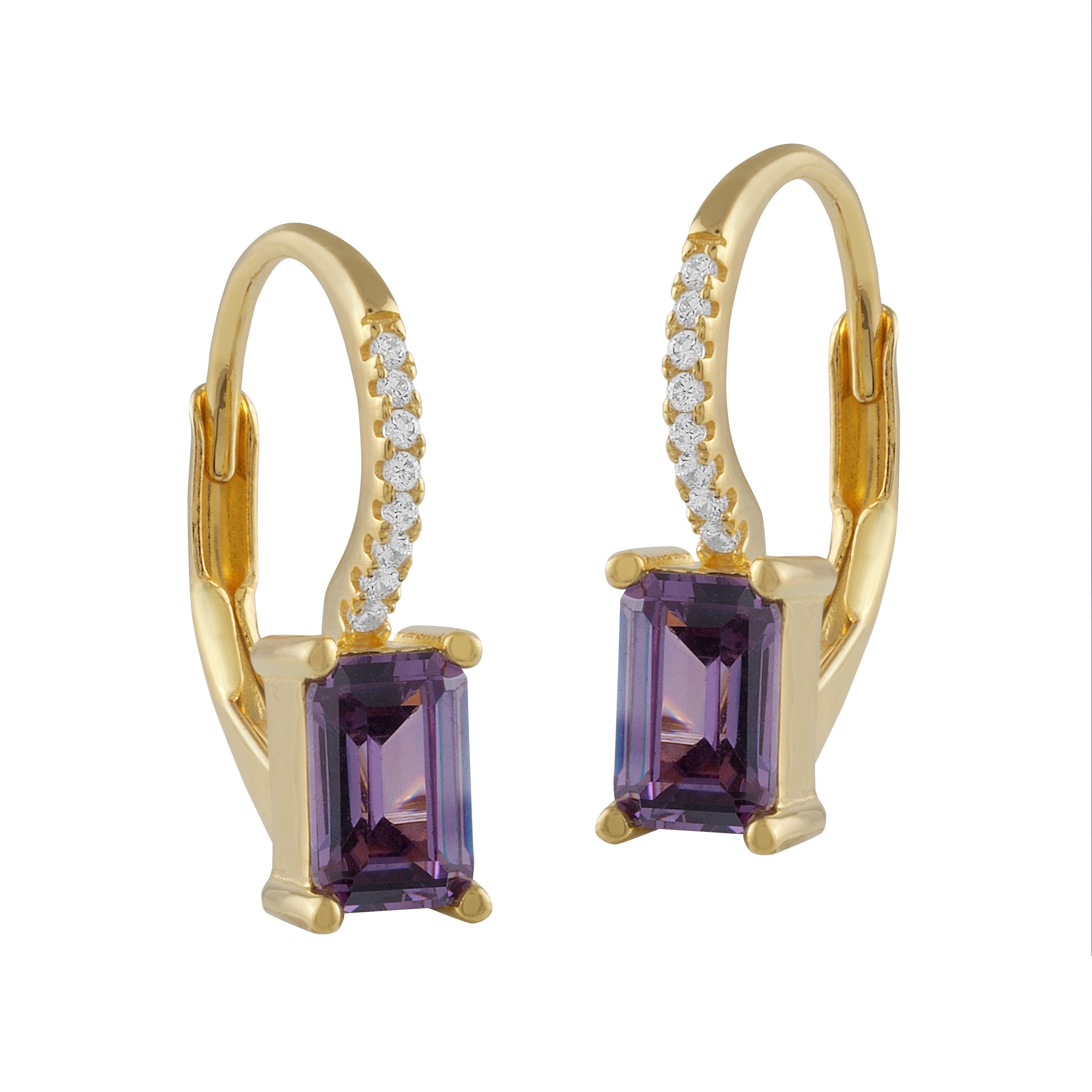 Boucles d'oreilles créoles avec zircon violet et blanc