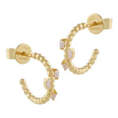 Gold hoop earrings with pink zircons