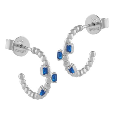 Silver hoop earrings with blue zircons