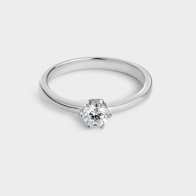 Bague solitaire en argent avec zircone de 4,5 mm montée sur 6 griffes