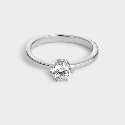 Bague solitaire en argent avec zircone de 5,25 mm montée sur 6 griffes