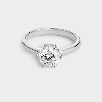 Bague solitaire en argent avec zircone de 7 mm montée sur 6 griffes