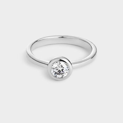Silver solitaire ring with 5.25mm bezel set zirconia