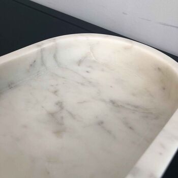 Plateau en marbre ovale grand 15x33cm, blanc 5