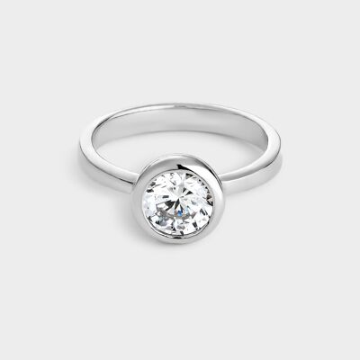 Silver solitaire ring with 7mm bezel set zirconia