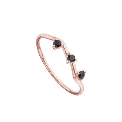 Rose gold plated black spinel triple ring