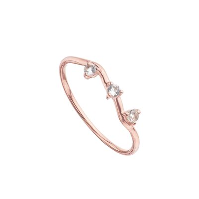 Rose gold plated rock crystal triple ring