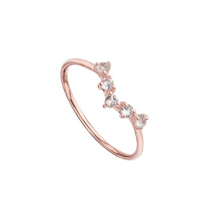 Anillo V cristal de roca bañado en oro rosa