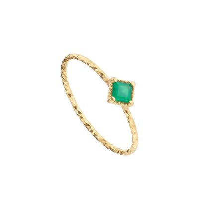 Vergoldeter quadratischer Ring aus grünem Onyx