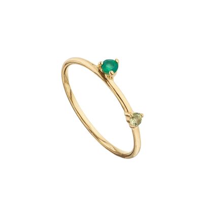 Vergoldeter Ring aus grünem Onyx und Peridot
