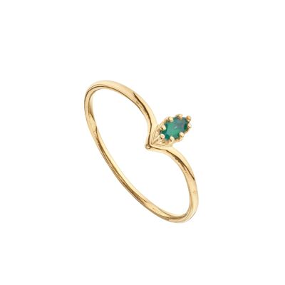 Gold-plated green onyx marquise ring