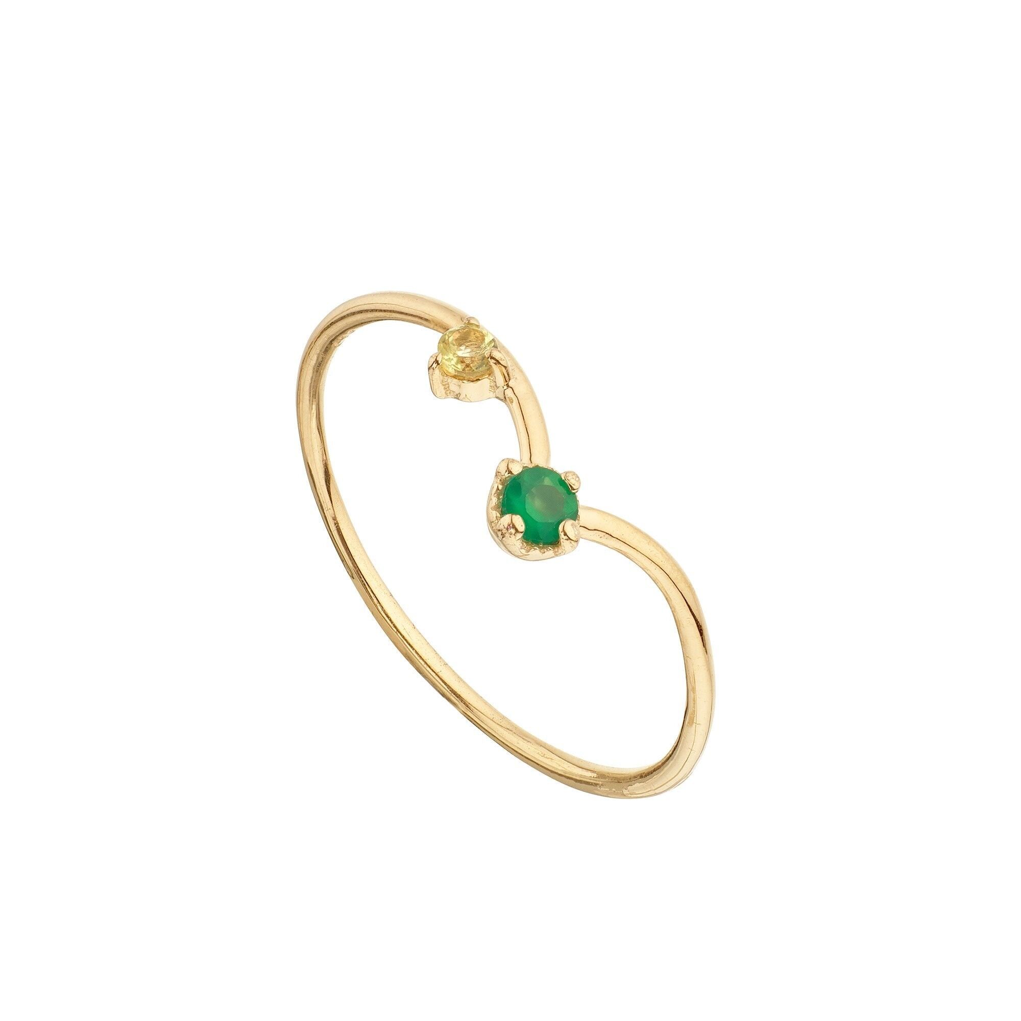 Anello in onice verde e peridoto placcato oro