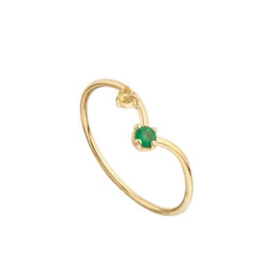 Green onyx and gold-plated peridot ring