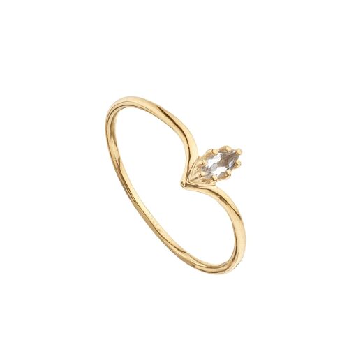 Anillo marquesa topacio blanco bañado en oro