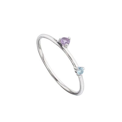 Blue topaz and amethyst silver ring
