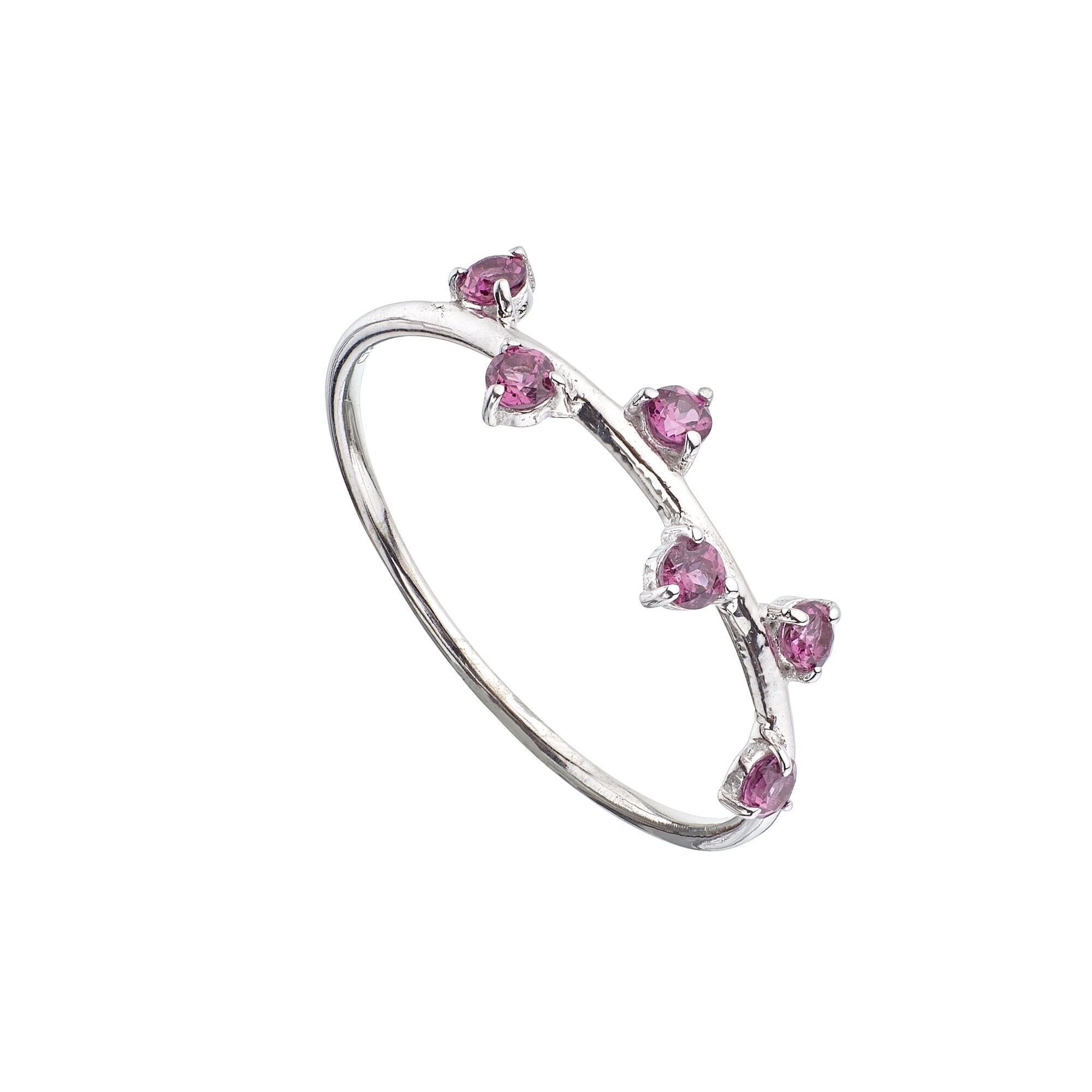 Anello satellite granato rodolite in argento