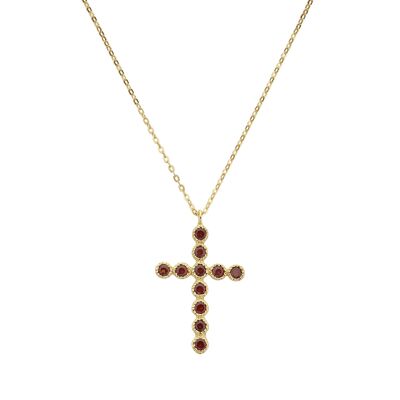 Gold-plated garnet cross necklace