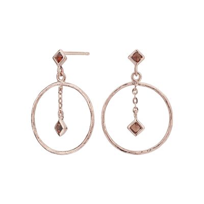 Rose gold garnet hoop earrings