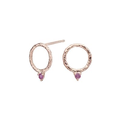 Rose gold plated ruby hoop earrings