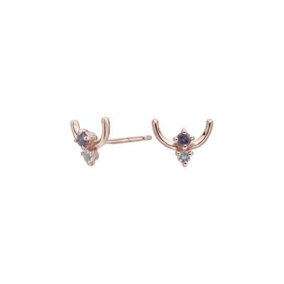 Boucles d'oreilles or rose iolite et topaze bleue