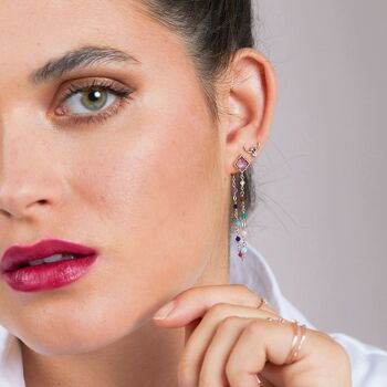 Boucles d'oreilles or rose iolite et topaze bleue 2