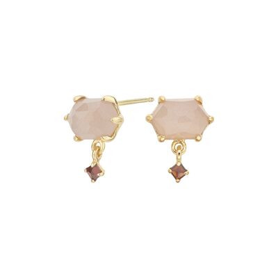 Pendientes piedra lunar peach y granate