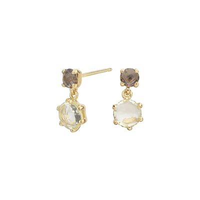 Gold plated lemon and smoky quartz earrings