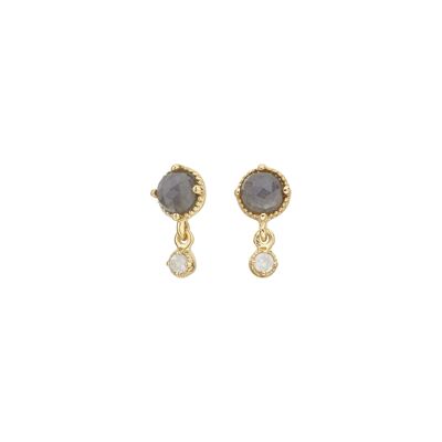 Boucles d'oreilles labradorite et pierre de lune plaqué or 18 carats