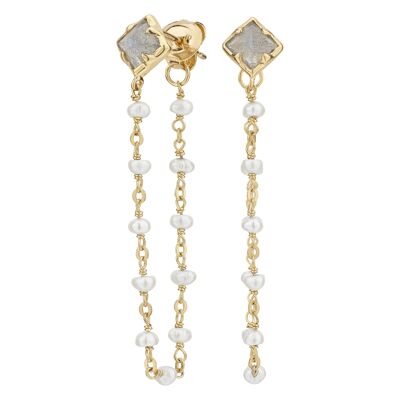 18k gold plated pearl and labradorite chain earrings