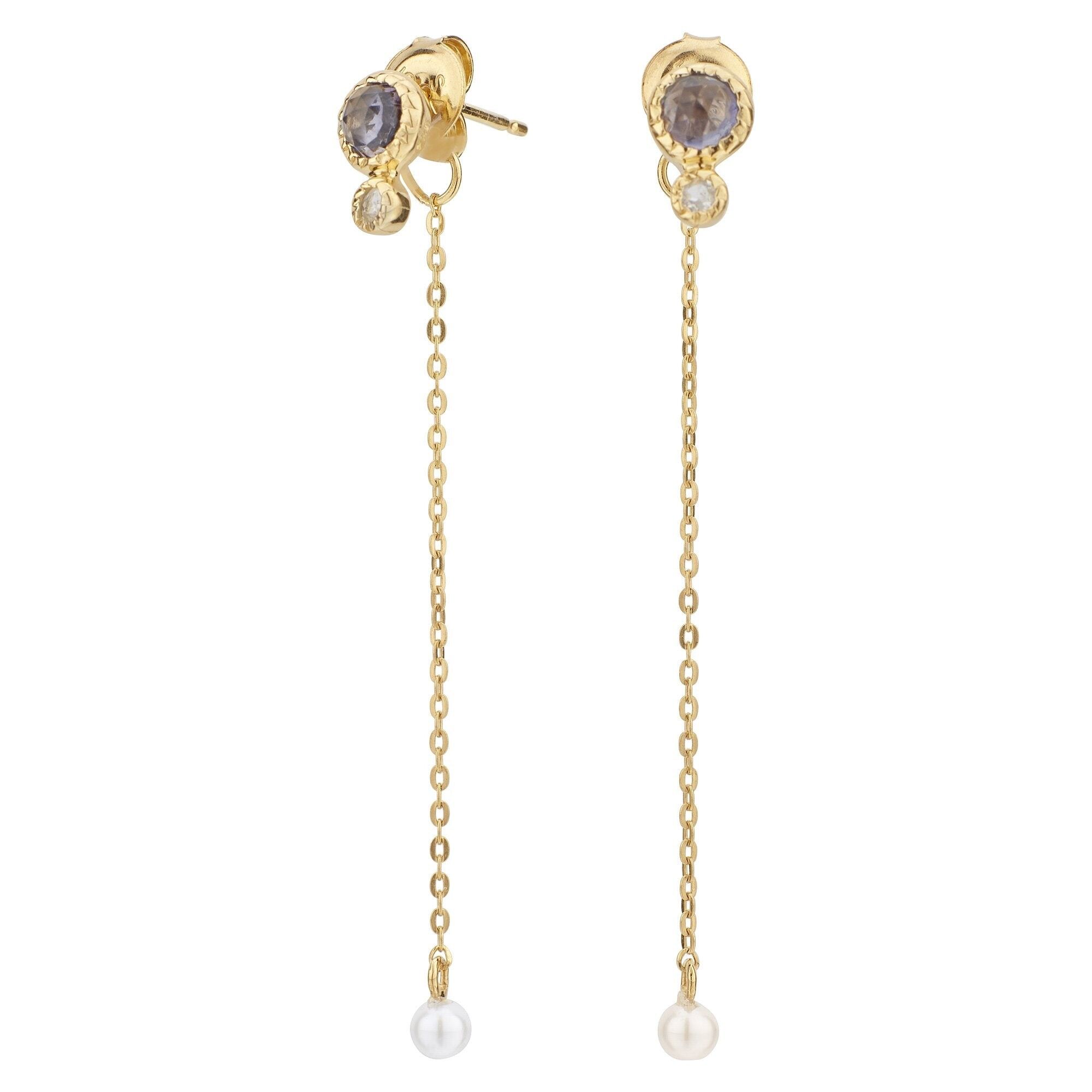 Orecchini lunghi con pietra di luna e iolite