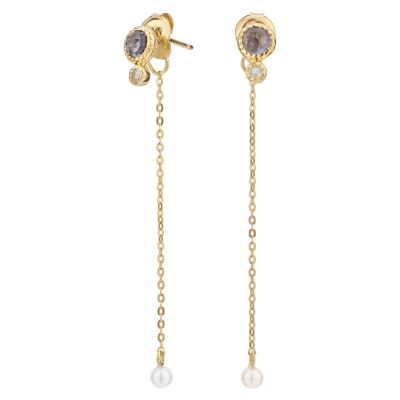 Long earrings with moonstone and iolite
