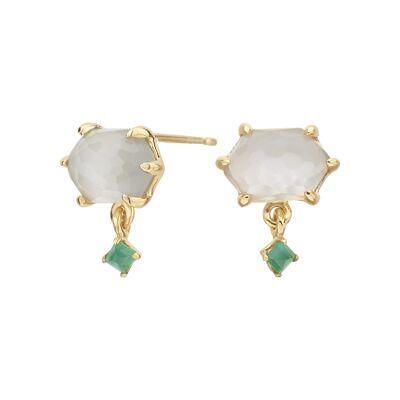 Gold plated moonstone and onyx earrings