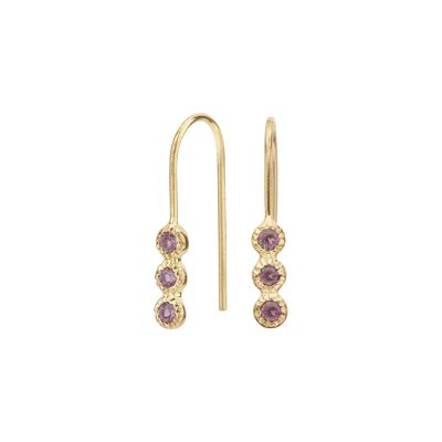 Three rhodolite garnet gold-plated earrings