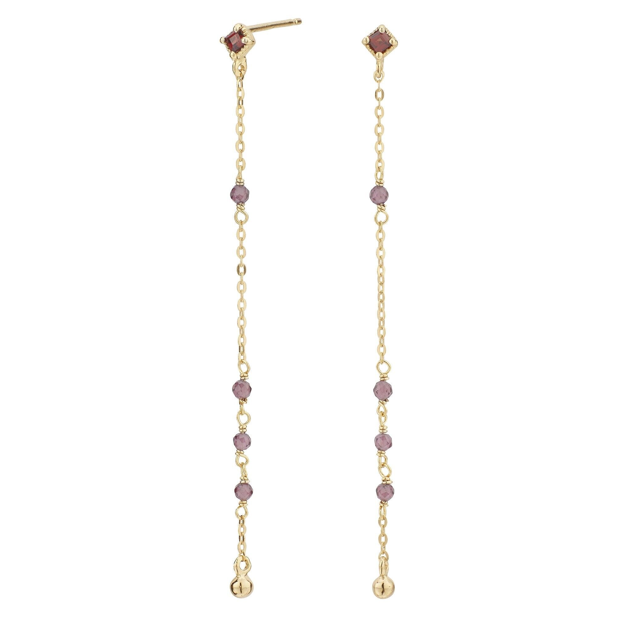 Boucles d'oreilles longues grenat plaqué or