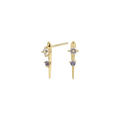 Boucles d'oreilles poignard cristal de roche et iolite