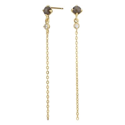 Pendientes labradorita y piedra lunar baño oro 18k