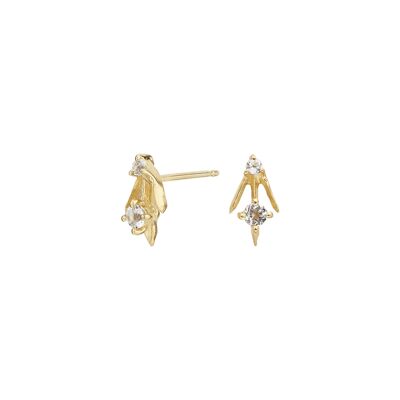 Gold plated white topaz arrow earrings