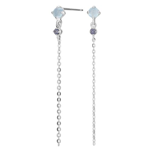 Pendientes largos calcedonia azul e iolita plata