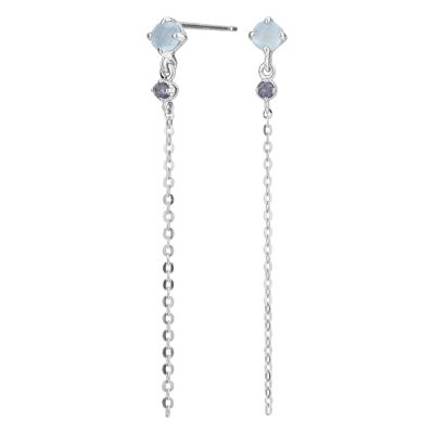 Long blue chalcedony and iolite silver earrings