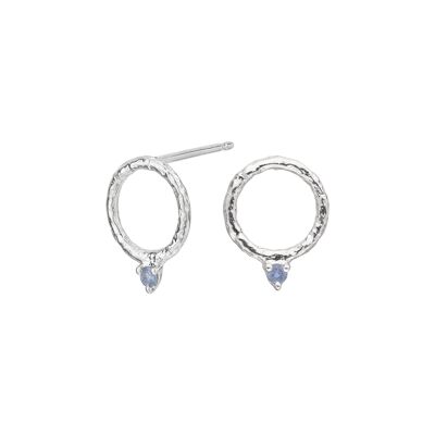 Silver blue sapphire hoop earrings