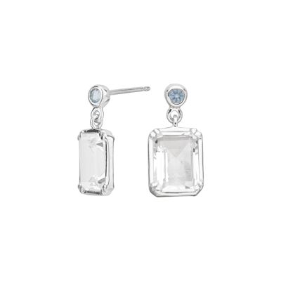 Rock crystal and blue topaz silver earrings