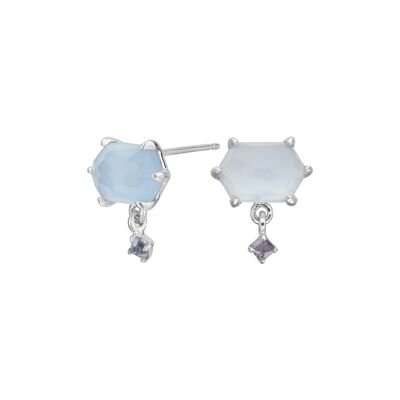 Silver chalcedony and iolite stone earrings
